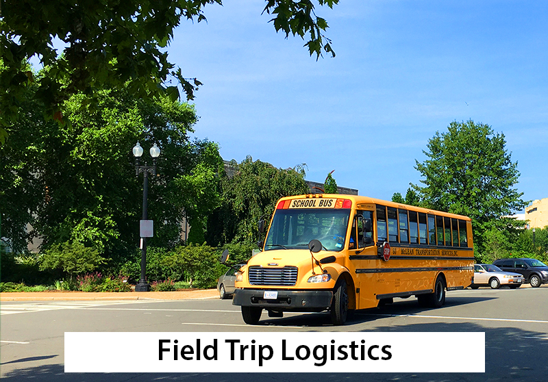 school bus in front of the gardens