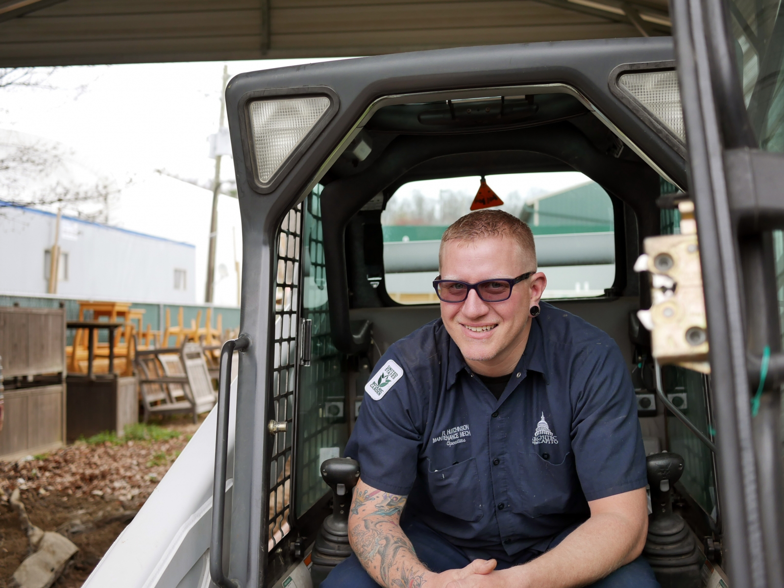 Operations Mechanic Bobby pauses while working on a construction project