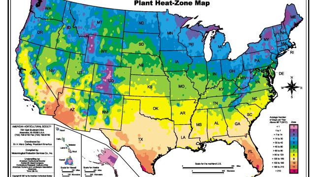 U.S. map showing colored heat zones