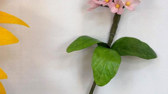 paper flowers in the exhibit with a Massachusetts label