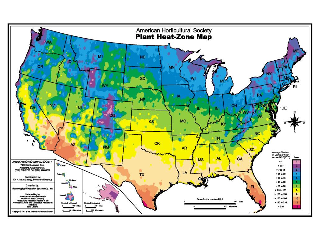 U.S. map showing colored heat zones