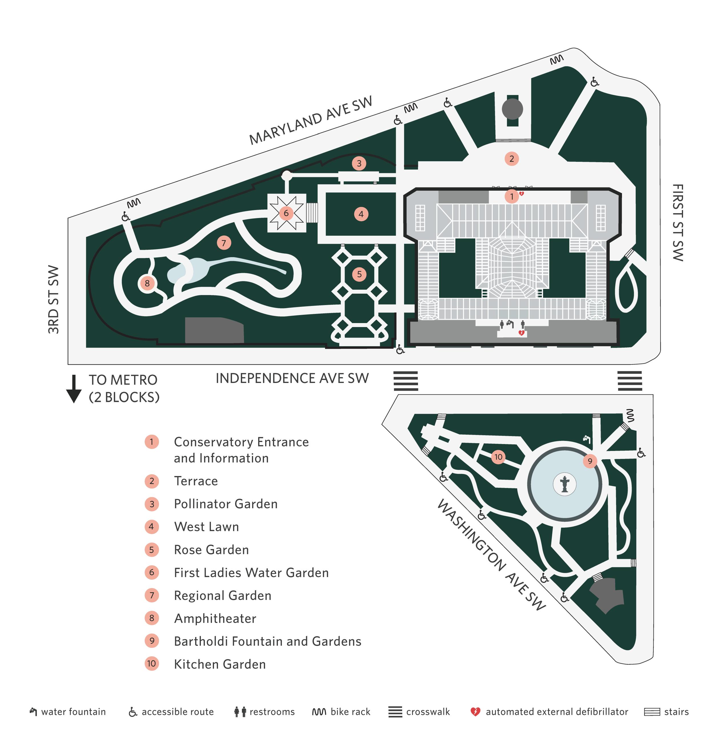 Map showing the areas of the United States Botanic Garden