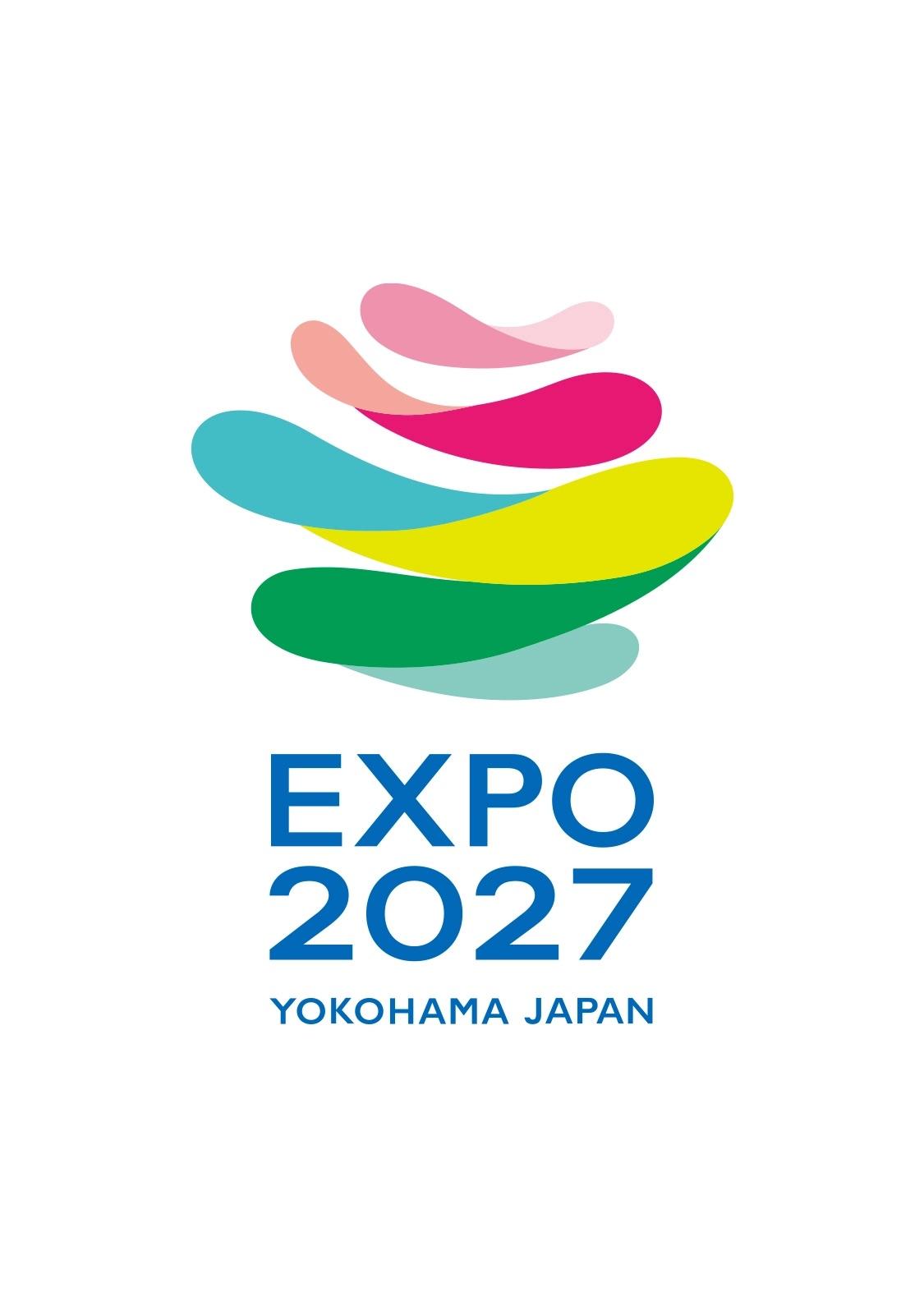 logo with colorful swirls above and text that says Expo 2027 Yokohama Japan